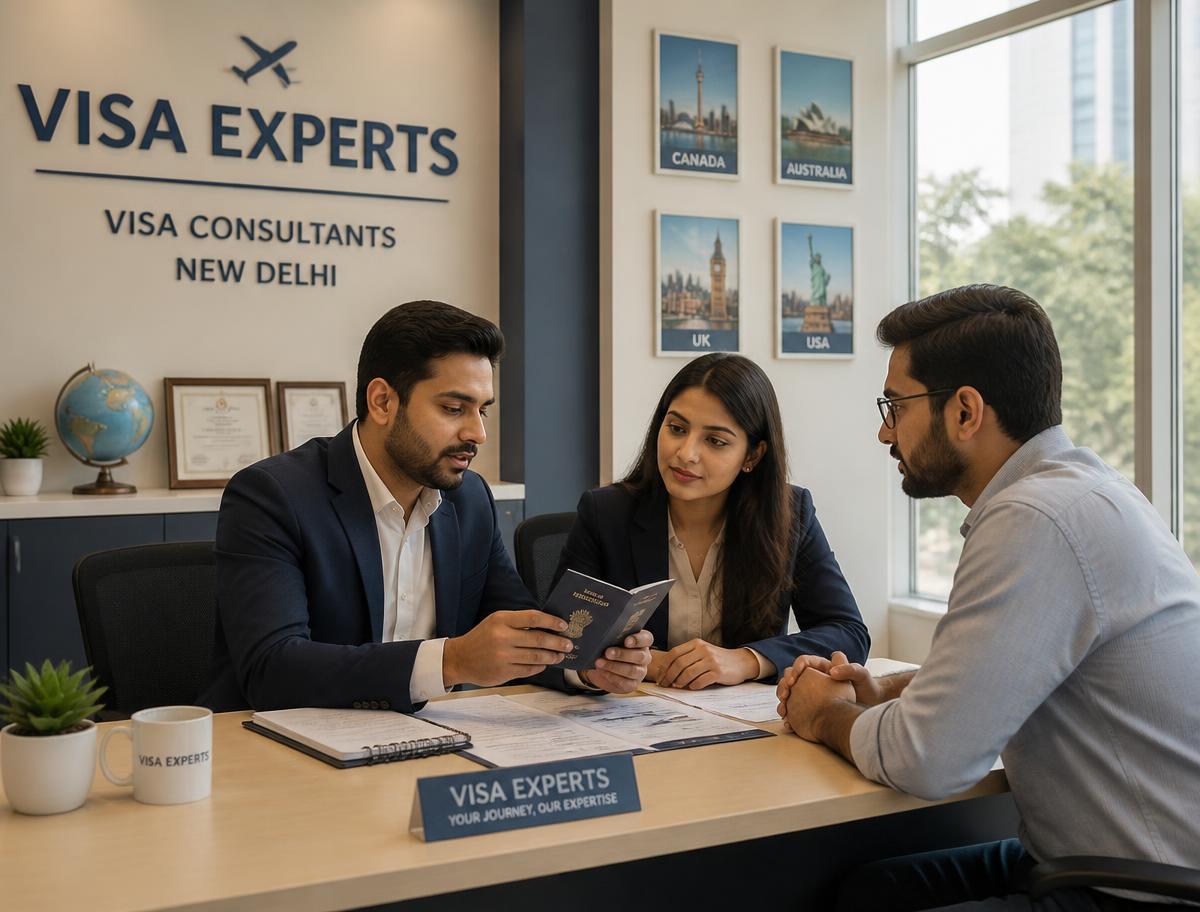 Visa Priority consultants reviewing documents with a client